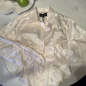 Cynthia Rowley Ivory Satin Button-Down Shirt